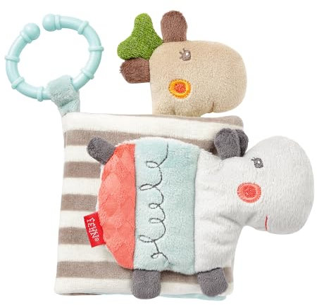 Fehn Fühlbuch Loopy & Lotta - Buggybuch aus Stoff - Babyspielzeug Buch mit Quietsche, Rassel, Raschelpapier & Spiegel - Babybuch mit Befestigungsring - Stoffbuch für Babys & Kleinkinder ab 0+ Monaten