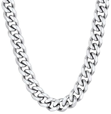 ChainsHouse Halskette für Herren Damen Edelstahl Panzerkette 3/6/9/12mm breit Kubanische Kette Männer Silber/Schwarz/Gold Gliederkette Hip Hop Kette Schmuck für Geburtstag Vatertag, Länge 36-76cm