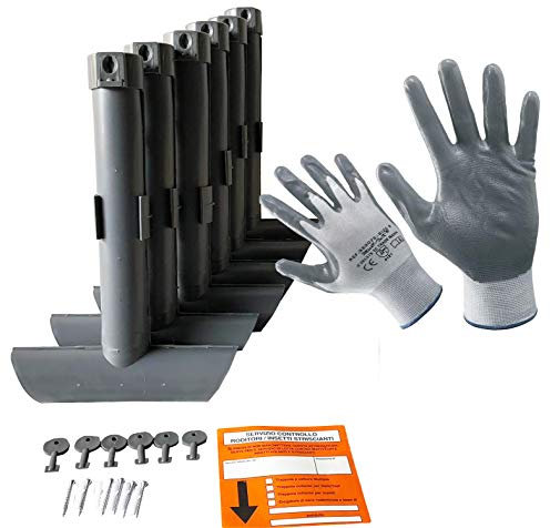 Montidistribuzione 6 Contenitori a 2 Entrate per Esche Topicide + Omaggio Guanti da Lavoro NBR. Stazione di Sicurezza a Norma HACCP. Distributore Erogatore per Ratti e Topi Grandi. Cm 24 x H 37