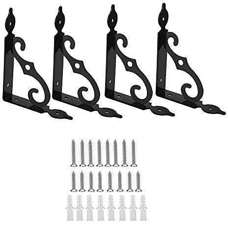 TANCUDER 4 Stück Regalträger Set Gusseisen Regalwinkel Rostschutz Schwerlastträger Wandkonsole korrosionsbeständig Retro Winkelhalterung mit Schrauben, Expansionsrohren für Lernräume, Gärten, Küchen