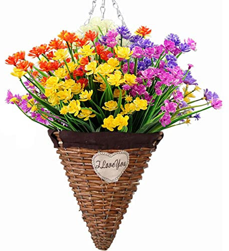 Leixi Artificial Flowers, 5pcs Fake Outdoor UV Resistant Plants Faux Plastic Greenery Shrubs Indoor Outside Hanging Planter Home Kitchen Office Wedding Garden Decor (Multi)