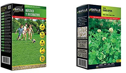 Semillas Batlle Semillas de Césped - Césped Rústico y Decorativo 1Kg - Batlle + de Césped - Trebol Blanco Enano Repens 250g - Batlle