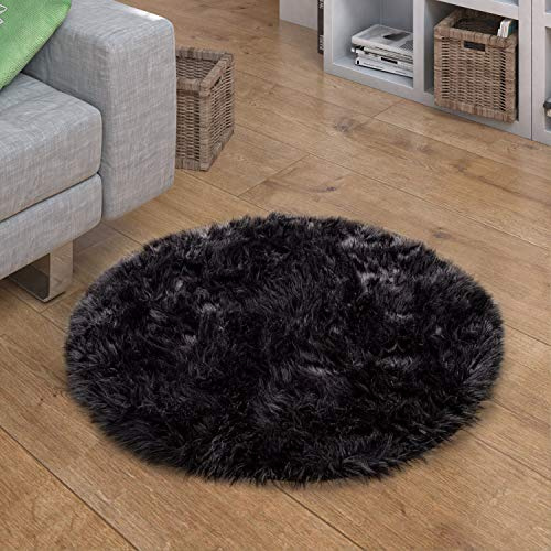 Paco Home Kunstfell Fellteppich Imitat Sitzkissen Herzform Rund Verschiedene Formen Schwarz, Grösse:60 cm Rund