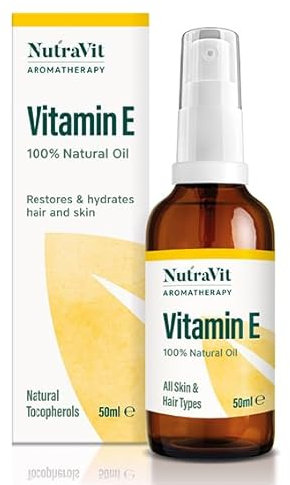 NutraVit - Vitamin E Oil | 100% Natural Vitamin E Oil - 50ml - 1,333 IU/ml - Vitamin E Oil for Hair, Skin, Face, Stretch Marks & Cuticles - Natural, Vegan, Hexane Free, Cruelty Free & Non-GMO