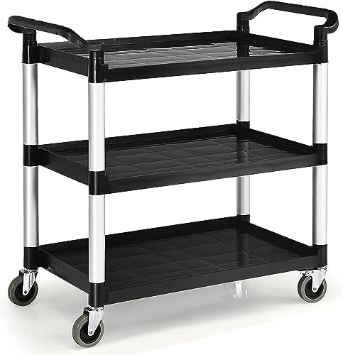 COSTWAY Rolling Trolley Cart, 3 Tier Mobile Utility Storage Organiser Shelves with Swivel Wheels and Handle, Multi-Purpose Serving Cart for Kitchen Garage Workshop Transport (Aluminum+PP, 103x49x98cm)