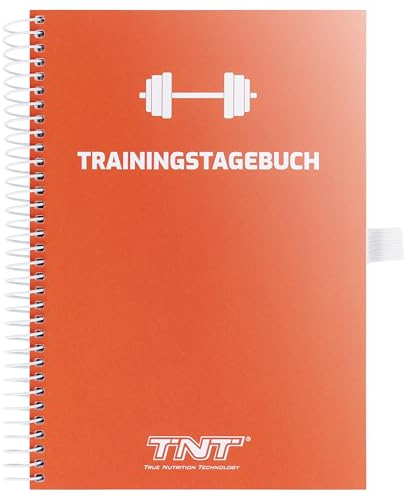 TNT Trainingstagebuch DIN A5-132 Seiten - Für Fitness & Cardio - Orange | Fitness Notizbuch - Spiralbindung & Stiftehalter - Plastik-Cover gegen Schweiß & Feuchtigkeit - Für 120 Trainingseinheiten