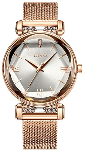 CIVO Women Watches Elegant Analogue: Waterproof Designer Stylish Watches for Woman - Gifts for Mother Wife Valentine's Day and Christmas Daily Commute & Casual Wear | Vintage Mesh Strap Elegant Casual Dress- Ladies Watch for Daily Wear - Gifts for Women Birthday