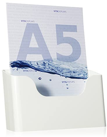 5 Stk. DIN A5 Tischprospektständer, Flyerständer, weisser Flyerhalter, standfester Tisch-Prospekthalter, Prospektständer, Tisch-Prospektständer für A5 Flyer, Prospekte, optionale Wandmontage