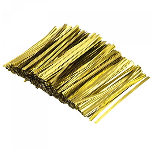 sourcing map Foil Twist Ties 4.5 12cm Metallic Plastic Closure Tie for Tying Bread, Candy, Cookies, Gift Bags Arts Crafts Ties Gold Tone Pack of 750