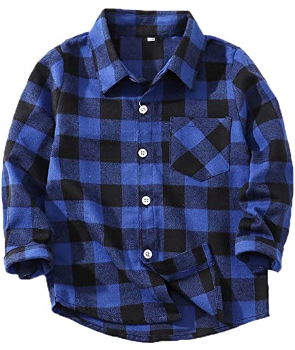 Coralup Boys Girls Flannel Shirts Kids Long Sleeve Casual Plaid Shirt Cotton Checked Button Down Tops 1-11Years