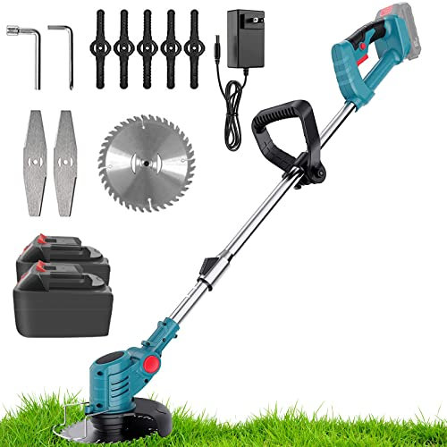 Tagliabordi A Batteria Decespugliatore Elettrico con 2 24V Batteria E Caricatore Tagliabordi Elettrico Senza Filo con 3 Tipi di Lame Regolabile E Maniglia Telescopica per Taglio Erba/Bordatura