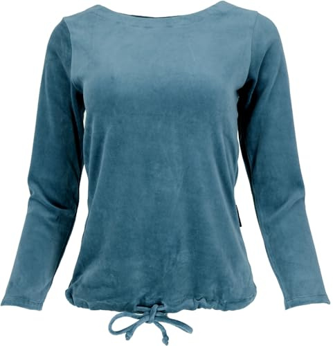 GURU SHOP Nicki-Pullover, Weiches Samtshirt, Langarmshirt - Blau, Damen, Size:S