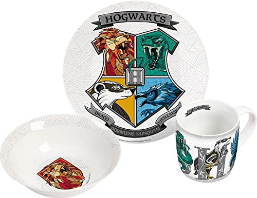 Kindergeschirr HP Hogwarts 3teilig, Porzellan, Geschirrset, Geschirr, Teller, Tasse, Schale, 3-teilig, GEDA, GEDA LABELS, Harry Potter, bunt