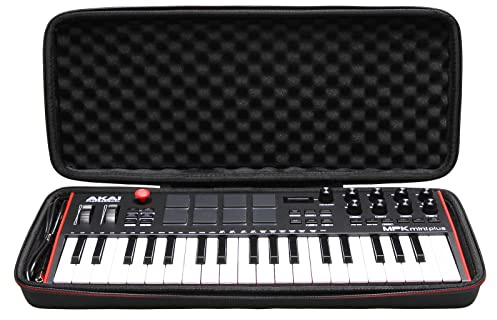 LTGEM Hard Travel Case for Akai Professional MPK Mini Plus USB MIDI Keyboard Controller with 37 Mini Keys - Protective Carrying Storage Bag (Black+Black)