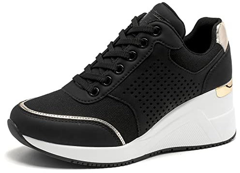 Cestfini Damen Keilsneaker, Keilabsatz Sneaker, Plateau Schnürschuhe, Casual Wedges Turnschuhe für Alltagskleidung