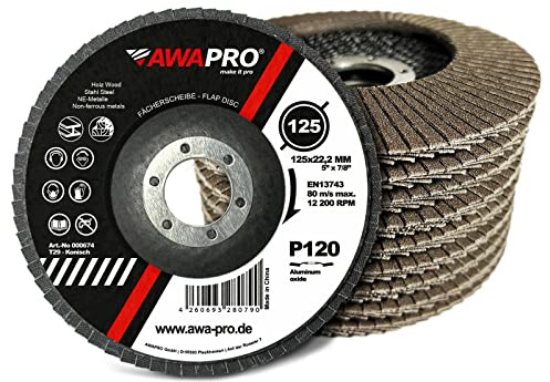 AWAPRO Fächerscheibe | Ø 125mm | Korn 120 | 5 Stück - Braun für Metall & Holz - Schleifscheiben Lamellenscheiben Fächerschleifer