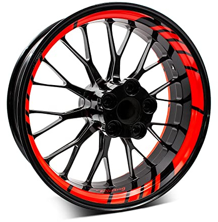 18-teiliges Set Felgenrandaufkleber Sticker für Motorrad Auto Felgen Design Komplett Set Felgenaufkleber für 15 16 17 18 19 Zoll MR020 (04 Neon Rot)