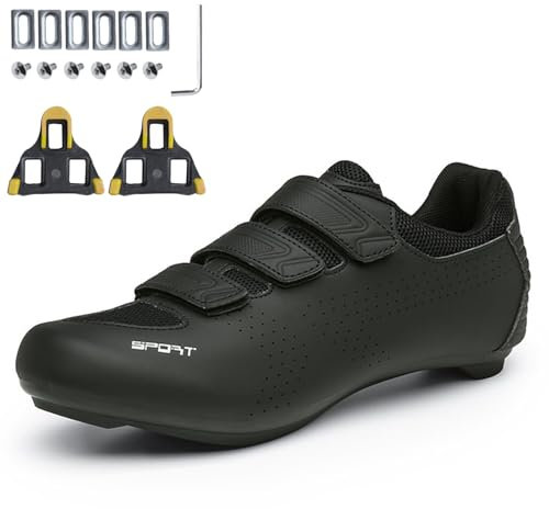 PENXZT Fahrradschuhe für Herren Damen Rennrad Radschuhe Kompatibe Look SPD SPD-SL Delta Lock Pedal Radsportschuhe,Schwarz,45 EU