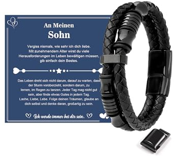 CheersLife 2 Lagen Armband Herren Lederarmband Sohn Geschenk von Mama Papa Armband für Meinen Sohn Geburtstagsgeschenk 18. Geburtstag Junge Weihnachtsgeschenke für Männer