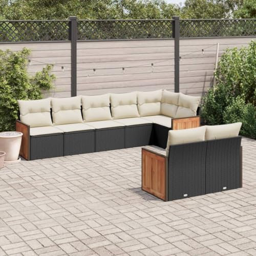 Rantry 8-TLG. Garten Sofagarnitur mit Kissen Gartensofa mit Stauraum Gartenlounge Loungesofa Gartenmöbel Balkonmöbel Rattansofa Ecksofa Loungemöbel Sitzgruppe Gartenset Schwarz Poly Rattan