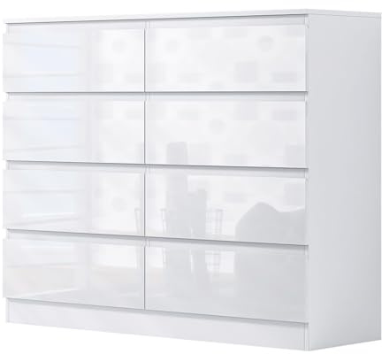FWStyle White Gloss 8 Drawer Chest of Drawers 99 x 110 x 40cm