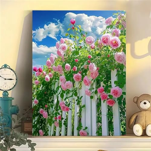 Aimaor Malen Nach Zahlen Erwachsene,Rosa Pflanzen Paint by Numbers Adult Bastelset Malen-Nach-Zahlen Kinder Anfänger Leinwand Kreativ Set DIY Set Malen nach Zahlen（DIY Frame） 50x65cm