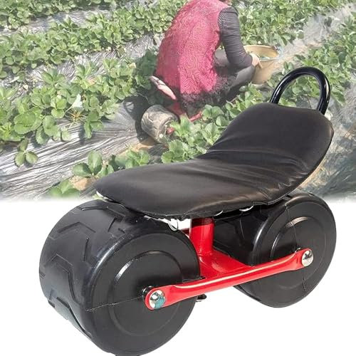GWWBD Verstellbarer Rollwagen Gartenwagen Rollwagen Roller Bequeme PU Schwamm Sitzpolster mit Drehsitz zum Pflanzen Pflücken