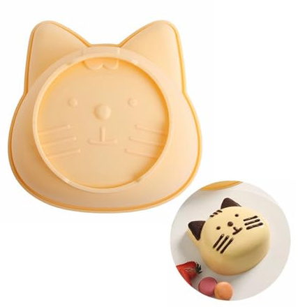 TUCHACA Silikon-Kuchenform mit niedlichem Kätzchen, 16 cm, für Brotkuchen, Kuchenform, für Geburtstagsfeiern, Backen, Abendessen mit Freunden (Gelbe Katze)