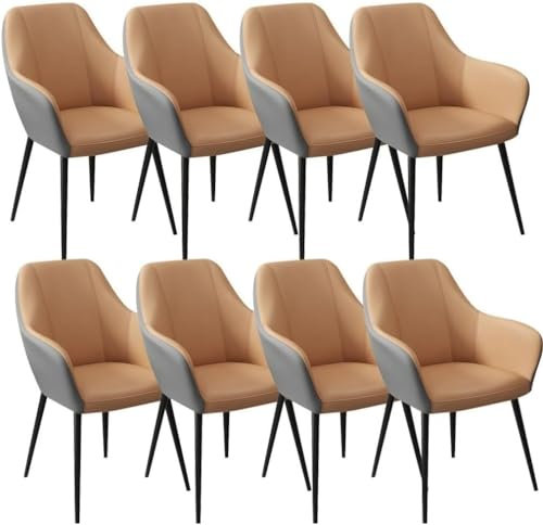 Widppsopt Küchen-/Esszimmerstühle, 8er-Set, Mikrofaser-Leder, Wohnzimmersessel, ergonomischer Sitz, stabile Metallbeine aus Karbonstahl (Kaffee + Grau)
