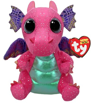 Ty Beanie Boos - Spitfire den rosa draken med stora lila ögon och glitter, plyschleksaken med de glittrande stora ögonen - 15 cm - T37361
