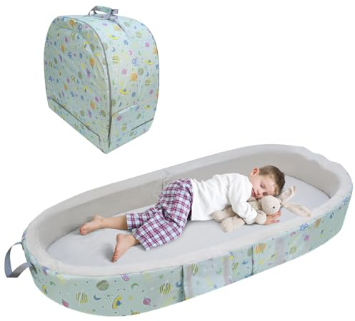 LIROPAU Lettino da viaggio con materasso e protezione anticaduta, lettino da viaggio portatile, impermeabile, pieghevole e pratico per viaggi, lettino da viaggio per bambini, lettino da viaggio
