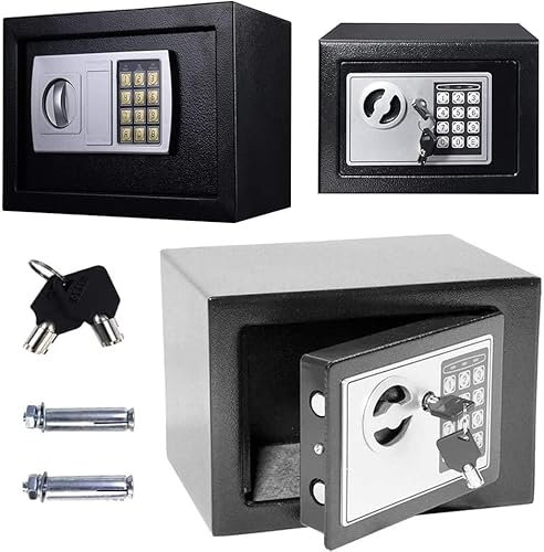 16L Tresor Elektronik Safe Digital Heimtresor Wasserdichte Sicherheitsbox mit 2x Notschlüssel, für Hause Büro Hotel Business Pistole Bargeld Schmuck Papiere Lagerung, Grau