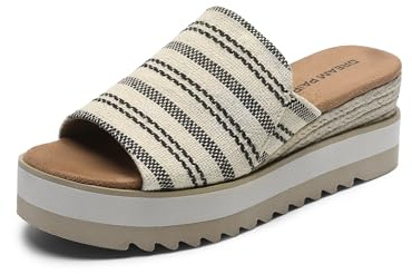 DREAM PAIRS Platform Sandals Women Slip-on Espadrille Bohemia Wedge Sandals, Comfort Dressy Summer Open Toe Canvas Slides for Women's Outdoor Walking Beach Vacation,Size 9.5,Natural-Fabric,DWUMSS2515