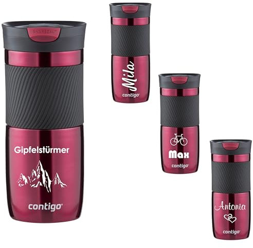 Contigo Byron SNAPSEAL Gobelet isotherme en acier inoxydable avec gravure – Nom – Gobelet de voyage – Gobelet à café à emporter – Anti-fuite – Couvercle facile à nettoyer sans BPA – 470 ml (Vivacious)