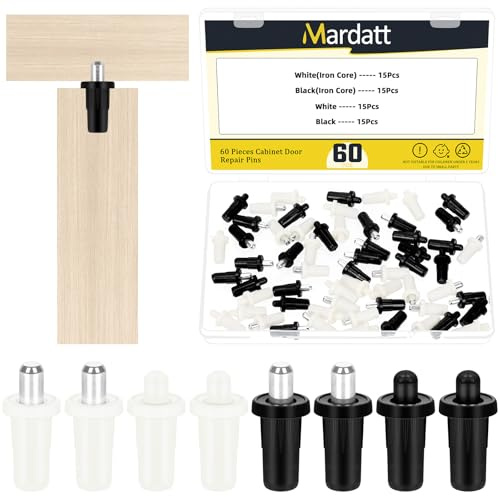 Mardatt 60Pcs Cabinet Door Repair Pins Damper Replacement Repair Pins Spring Loaded Furniture Fittings Connector Telescopic Pins Door Spring Hinge Pins Shutter Repair Pins, Black/White