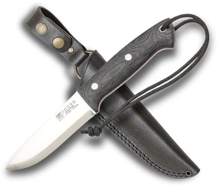 Joker CM143-P Jagdmesser Ranger – 11 cm Klinge, Canvas-Micarta-Griff, braune Lederscheide mit Feuerstahl – Outdoor-, Angel-, Jagd- und Campingmesser