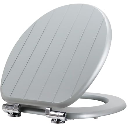 Fanmitrk Wooden Toilet Seat-Durable MDF Toilet Seat Soft Close in Gray(Grey Grain)
