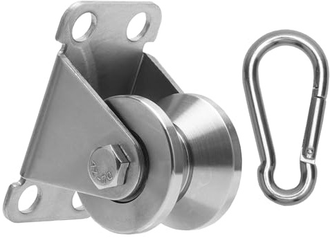 Umlenkrolle Seilrollen,32mm Edelstahl Hebekran Flaschenzüge, Set mit 304 Edelstahl Karabine,Flaschenzugrolle 250kg für Stahlseil,Schiebetore Seile, Lager, Rolltor Fitness Heimwerker Werkstatt