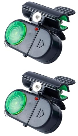 Hoite Alarma de mordida de pesca, 2 alarmas de pesca sensibles con clip para cañas, campanas de sonido con luz, accesorio nocturno con clip para caña