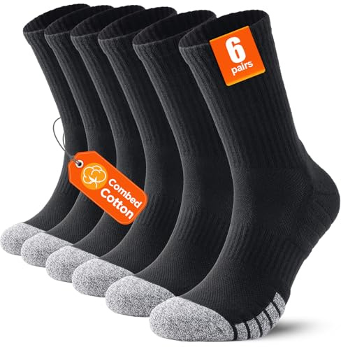 PULIOU Mens Outdoor Hiking Socks, Moisture Wicking Breathable Walking Socks for Men and Women, Thick Cushion Anti Blister Cotton Sports Sock for Running Trainer Cycling 6-8 9-12 (5 Pairs/6 Pairs)