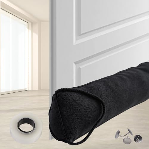 Zugluftstopper für Türen - 82cm Schwerer Türdichtungsschnur aus Stoff, Schalldämmender Zugluftstopper & Kältestopper für Haustüren, Fenster und Terrassentüren - Energiesparen, Wärmeschutz - Schwarz