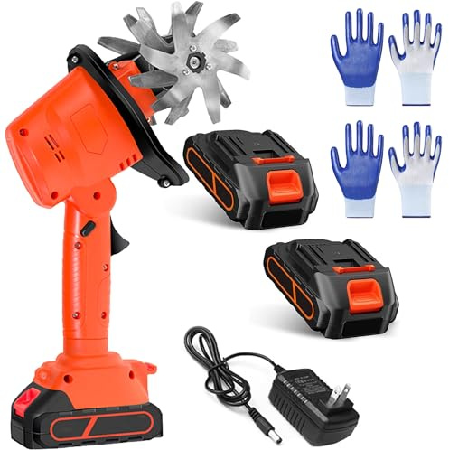 mini-coltivatore a batteria 21V, Fresatrice elettrica da giardino, coltivatore manuale del terreno, 4 file di denti con 235 giri al minuto, caricabatterie 2x1.5Ah, larghezza di lavoro di 10 cm.