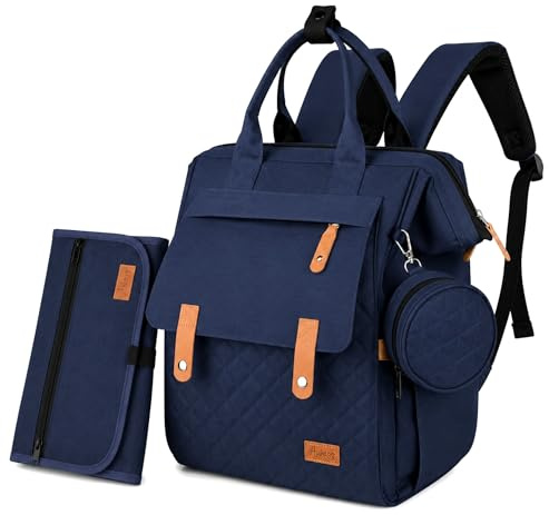AWASG Wickelrucksack inkl. Wickelunterlage, Wickeltasche Groß mit Viel Stauraum, Baby Rucksack für Unterwegs, Navy