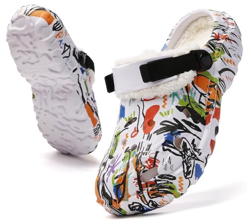 FRTUBOP Sabots Fourré Hommes Femmes Hiver Fourrées Pantoufles Chaud Chaussons de Maison Imperméables Chaussures de Jardin Intérieur et Extérieur Mules Blanc 46