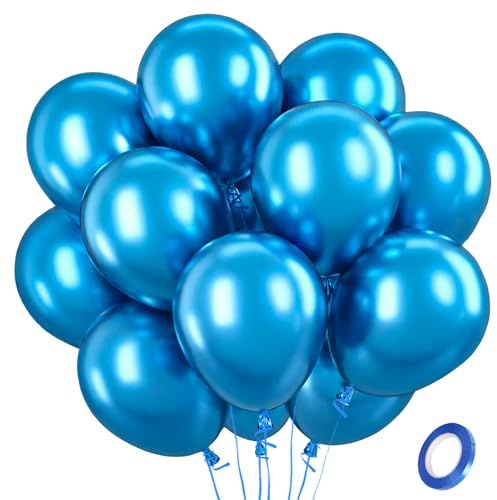 QIFU 100 Pezzi Palloncini Compleanno Elio Palloncini Colorati Blu Metallizzato Modellabili, Addobbi Festa Compleanno Gender Reveal Party Baby Shower Allestimento Battesimo Bimbo,12 Pollici