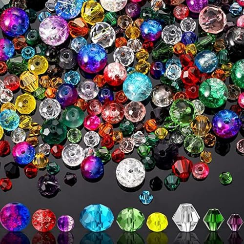 Crystal Glass Beads, 1300 PCS Faceted Rondelle, Round Holes, Bicone, 12 Colors, DIY Craft Bracelets, Necklace, Jewelry Making(3/4/6/8mm)