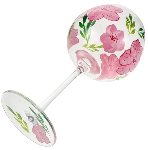 Cabilock Copas de Vino Tinto Pintadas a Mano Flores de Cerezo Cristal Artesanal de Vidrio Tallo Capacidad Estándar para Eventos Fiestas y Decoración Navideña Elegante