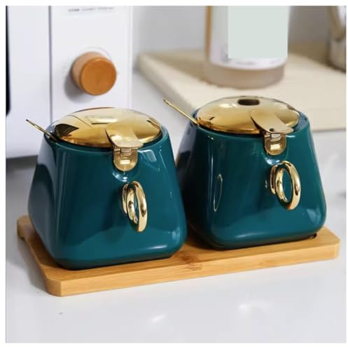 Kryddburk kryddbehållare, keramisk kryddkruka kök set kryddburkset, köksbänktillbehör(Green(2pcs))