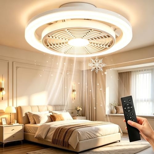 Wholede Ventilador de Techo con Luz, Lampara Ventilador Techo Regulable con Mando a Distancia, 4 Velocidades/Ultrasilencioso, Plafon LED para Dormitorio Cocina Salon Comedor- Ø40CM Blanco