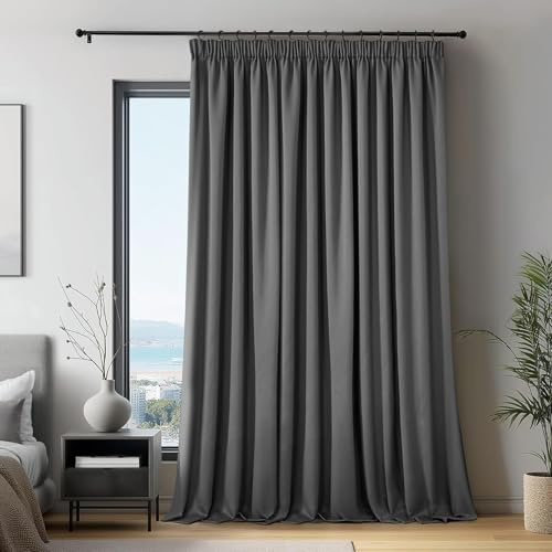QINLIQIN Blickdichte Gardinen mit Kräuselband 165 x 115 cm Sonnenschutz Und Uv-Schutz Verdunkelungsvorhang Größe Und Farbe Wählbar, 1Er-Set für Verschiedene Wohnbereiche, Dunkelgrau